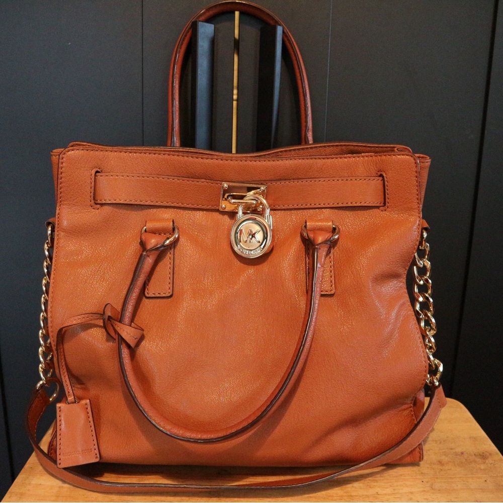 Michael Kors Tan Leather Tote with Silver Lock